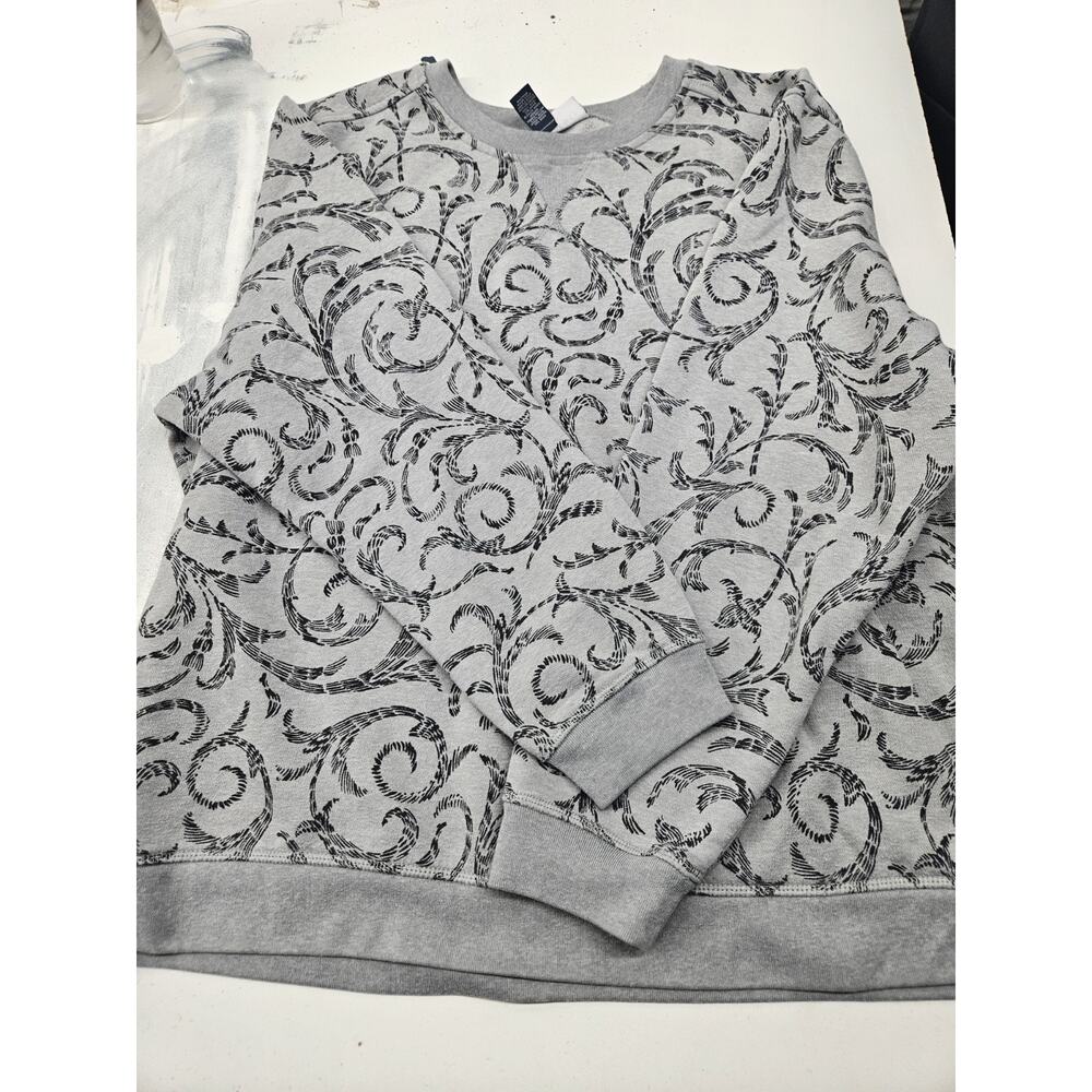 Karen Scott Sport Long Sleeve Sweater Women XXL Gray Swirly Floral Pattern